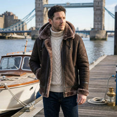 Men's B3 Bomber Aviator Flight Pilot RAF Fur Shearling Sheepskin Leather Jacket (Aviator-BP)