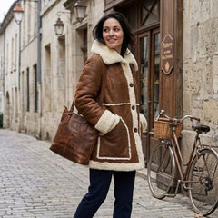 Women’s Genuine Sheepskin Shearling Leather Coat with Hood – Luxury Winter Outerwear (Marlboro Classic)
