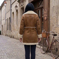 Women’s Genuine Sheepskin Shearling Leather Coat with Hood – Luxury Winter Outerwear (Marlboro Classic)