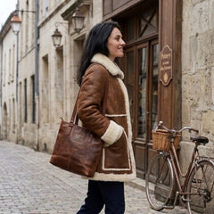 Women’s Genuine Sheepskin Shearling Leather Coat with Hood – Luxury Winter Outerwear (Marlboro Classic)
