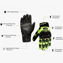 Motorcycle Gloves for Men, Touchscreen Cycling Gloves with Hard Knuckle for Outdoor Sport (Moto-Green)