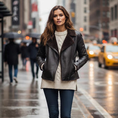 Women's Black B-3 Aviator: Genuine Sheepskin Shearling Leather with Original Fur (Lilly-B3)