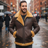 Men's B3 Bomber Aviator Flight Pilot RAF Fur Shearling Sheepskin Leather Jacket (Aviator-BG)