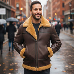 Men's B3 Bomber Aviator Flight Pilot RAF Fur Shearling Sheepskin Leather Jacket (Aviator-BG)