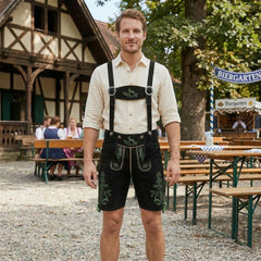 Black & Green Deer Traditional Bavarian Cowhide Suede Lederhosen Shorts for Oktoberfest, Christmas & Carnivals