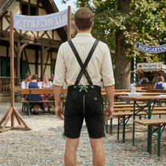 Black & Green Deer Traditional Bavarian Cowhide Suede Lederhosen Shorts for Oktoberfest, Christmas & Carnivals
