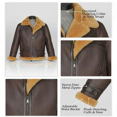 Men's B3 Bomber Aviator Flight Pilot RAF Fur Shearling Sheepskin Leather Jacket (Aviator-BG)
