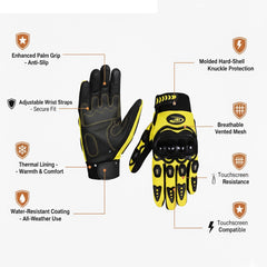 Motorcycle Gloves for Men, Touchscreen Cycling Gloves with Hard Knuckle for Outdoor Sport (Moto-Yellow)