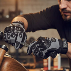 Motorcycle Gloves for Men, Touchscreen Cycling Gloves with Hard Knuckle for Outdoor Sport (Moto-Grey)