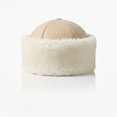 Authentic Unisex Real Sheepskin Shearling Leather Beanie Hat with Fur – Warm Winter Aviator Ushanka hat (Beanie-Tan)