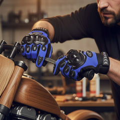 Motorcycle Gloves for Men, Touchscreen Cycling Gloves with Hard Knuckle for Outdoor Sport (Moto-Blue)