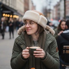 Authentic Unisex Real Sheepskin Shearling Leather Beanie Hat with Fur – Warm Winter Aviator Ushanka hat (Beanie-Tan)