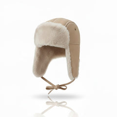 Authentic Unisex Real Sheepskin Shearling Leather Trapper Hat with Fur – Warm Winter Aviator Ushanka hat (Shanka-Tan)