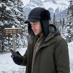 Authentic Unisex Real Sheepskin Shearling Leather Trapper Hat with Fur – Warm Winter Aviator Ushanka hat (Base-B)