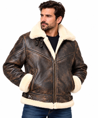 Men’s real Sheepskin Shearling distressed brown Jacket (B8 Style)