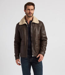 Men’s Authentic Double-Face Sheepskin Shearling Fur Pilot Jacket (B8 Style)