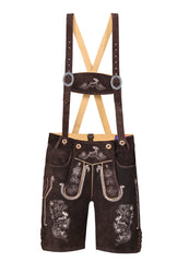 Mocha Traditional Bavarian Cowhide Suede Lederhosen Shorts for Oktoberfest, Christmas & Carnivals