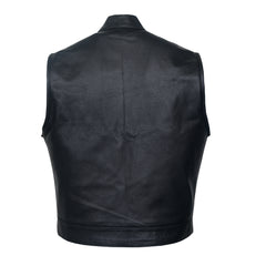 Men’s Black Leather Motorcycle Concealed Carry Vest (Trucker)