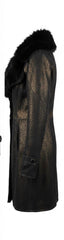 Women’s Sheepskin Shearling Leather Long Coat with Fox Fur – (Spanish Enterfino Print)