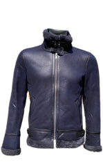 Men’s Real Sheepskin Shearling Fur Leather Jacket – Aviator Style with genuine Fur (Aviator-Blue)