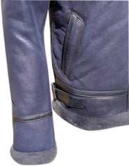 Men’s Real Sheepskin Shearling Fur Leather Jacket – Aviator Style with genuine Fur (Aviator-Blue)
