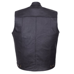 Men’s Black Leather Motorcycle Concealed Carry Vest (Trucker)