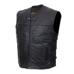 Premium Men’s Motorcycle Concealed Carry Leather Vest – Adjustable Ventalted