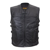 Premium Men’s Motorcycle Concealed Carry Leather Vest – Adjustable Ventalted