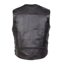 Men’s Black Leather Motorcycle Concealed Carry Vest (Braided)