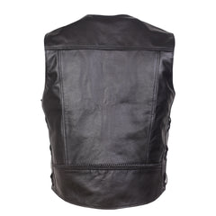 Men’s Black Leather Motorcycle Concealed Carry Vest (Braided)
