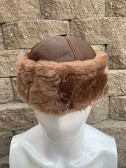 Authentic Unisex Real Sheepskin Shearling Leather Beanie Hat with Fur – Warm Winter Aviator Ushanka hat (Beanie-Toscana)