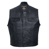 Men’s Black Leather Motorcycle Concealed Carry Vest (Style 1)