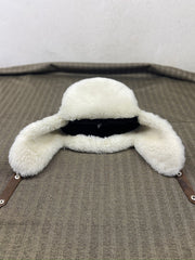 Authentic Unisex Real Sheepskin Shearling Leather Trapper Hat with Fur – Warm Winter Aviator Ushanka hat (Snap-BW)