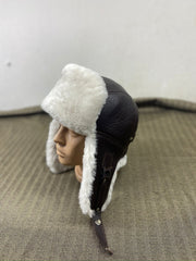 Authentic Unisex Real Sheepskin Shearling Leather Trapper Hat with Fur – Warm Winter Aviator Ushanka hat (Snap-BW)