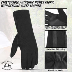 Aviator-B Gloves - Nomex Flight Multipurpose Black Leather Gloves for Men and Women