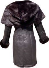Women’s Genuine Sheepskin Shearling Leather Long Coat with Hood – Luxury Winter Outerwear (Kathy-Brown)