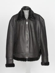 Men’s Authentic B2 Aviator Real Sheepskin Shearling Fur Jacket with removable hood (Black B2)