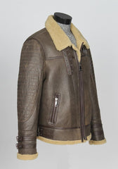 Mens B3 Bomber Aviator Flight Pilot RAF Shearling Sheepskin Distressed Leather Jacket (Crack Brown)