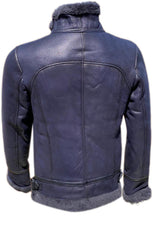 Men’s Real Sheepskin Shearling Fur Leather Jacket – Aviator Style with genuine Fur (Aviator-Blue)