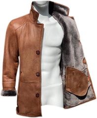 Men’s Real Sheepskin Shearling Leather Trench Coat – Premium Genuine Fur Lined Outerwear (Mark-G))