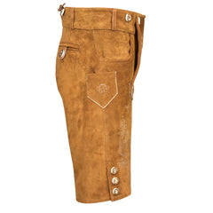 Gold 2 Traditional Bavarian Cowhide Suede Lederhosen Shorts for Oktoberfest, Christmas & Carnivals