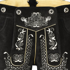 Black Traditional Bavarian Cowhide Suede Lederhosen Shorts for Oktoberfest, Christmas & Carnivals
