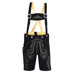 Black 2 Traditional Bavarian Cowhide Suede Lederhosen Shorts for Oktoberfest, Christmas & Carnivals