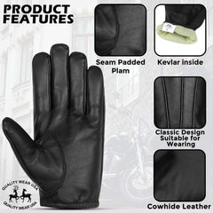 Men’s Leather Duty Cut Resistant Gloves – Police Search Duty and Motorcycle Riding Gloves (Cop-Kev)