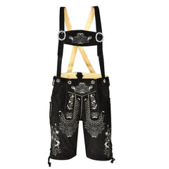 Black Traditional Bavarian Cowhide Suede Lederhosen Shorts for Oktoberfest, Christmas & Carnivals