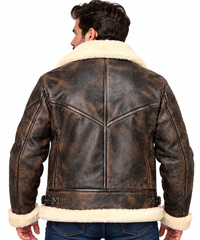 Men’s real Sheepskin Shearling distressed brown Jacket (B8 Style)