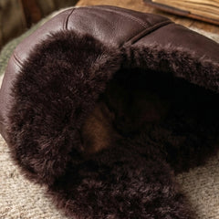 Authentic Unisex Real Sheepskin Shearling Leather Trapper Hat with Fur – Warm Winter Aviator Ushanka hat (Shanka-Bur)