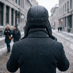 Authentic Unisex Real Sheepskin Shearling Leather Trapper Hat with Fur – Warm Winter Aviator Ushanka hat (Snap-Black)