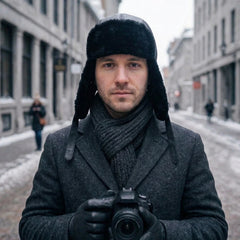 Authentic Unisex Real Sheepskin Shearling Leather Trapper Hat with Fur – Warm Winter Aviator Ushanka hat (Snap-Black)