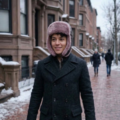 Authentic Unisex Real Sheepskin Shearling Leather Trapper Hat with Fur – Warm Winter Aviator Ushanka hat (Shanka-Purp)